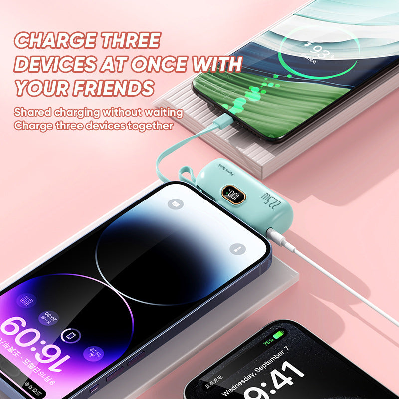 Mini Portable Charger with Built-in Cable