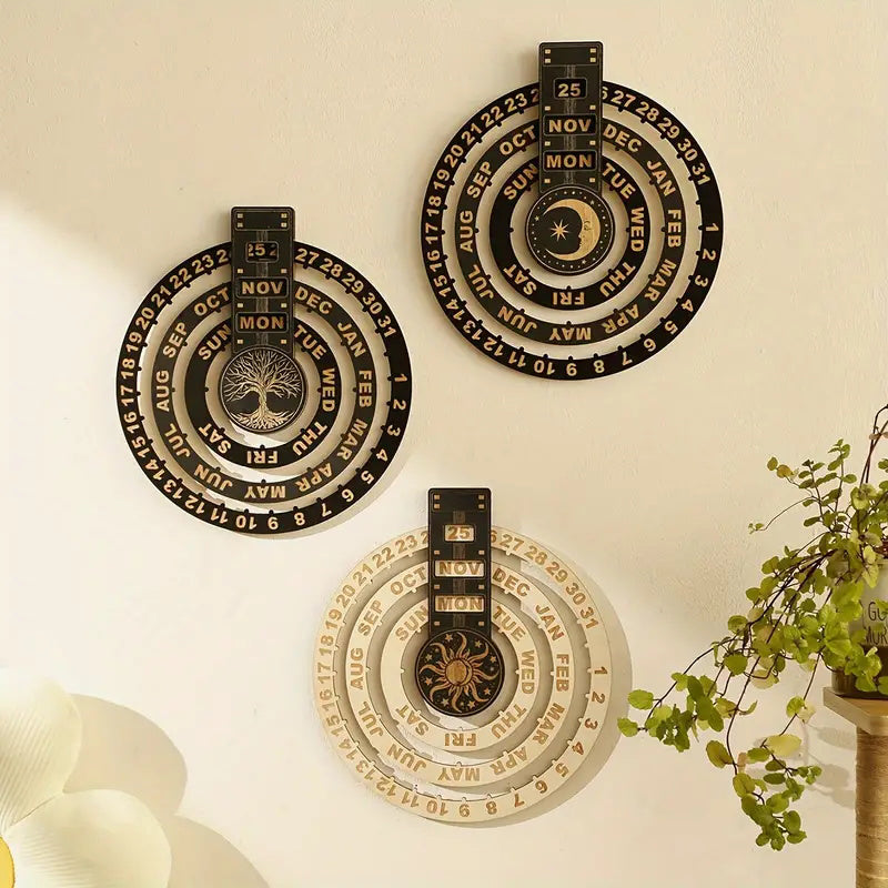 Trä roterande cirkulär evighetskalender