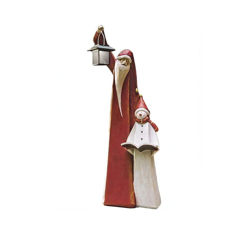 Santa and Snowman Sculpture with Solar Lantern