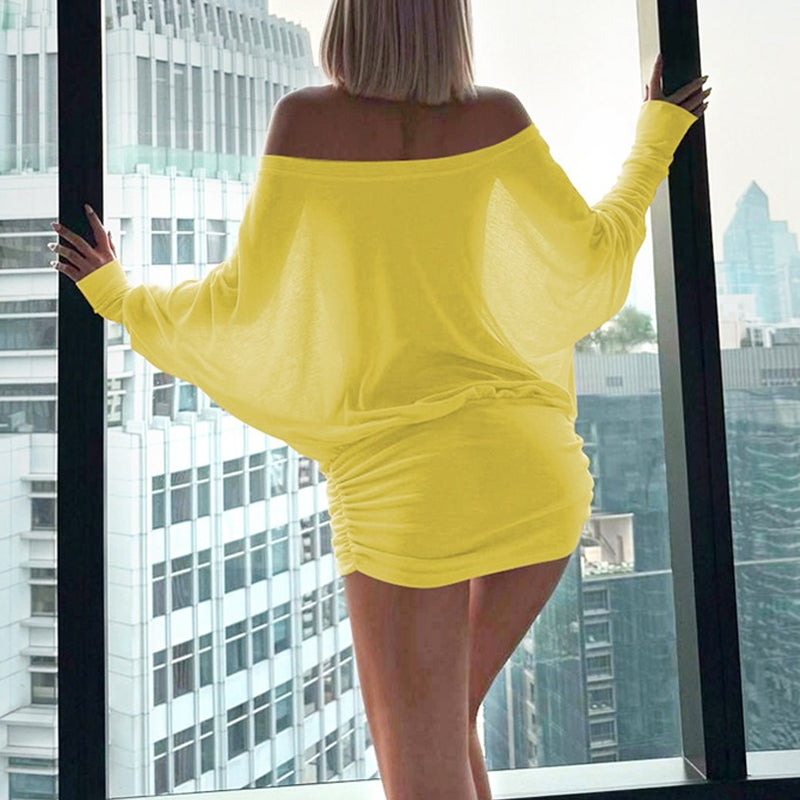 Off-Shoulder Ruched Knit Mini Dress