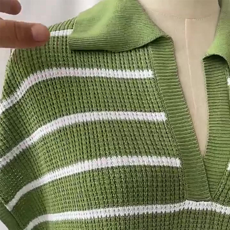 Striped Collared Short Sleeve Dress