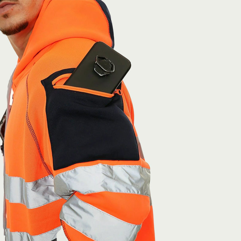 High Visibility Jacket Zips Hoodie Work Zip Hooded Top SweatShirts