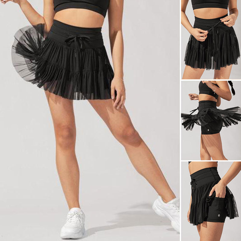 High Waist Pleated Skirt with Safety Shorts