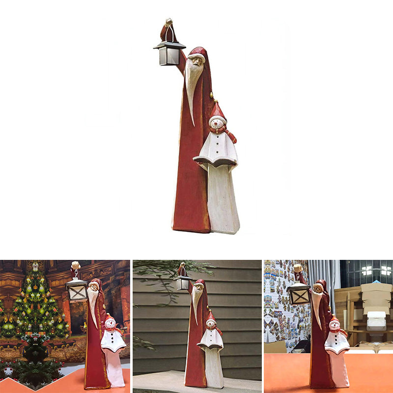 Santa and Snowman Sculpture with Solar Lantern