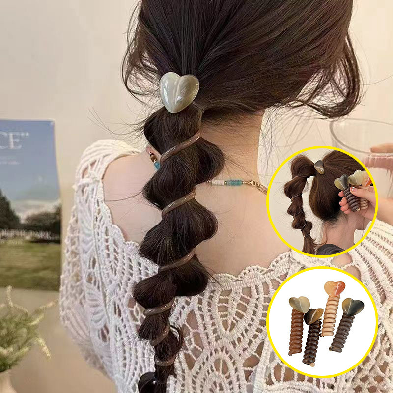 4 PCS - Heart Shaped Straight Telephone Cord Ponytail Holder