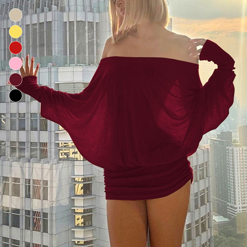 Off-Shoulder Ruched Knit Mini Dress