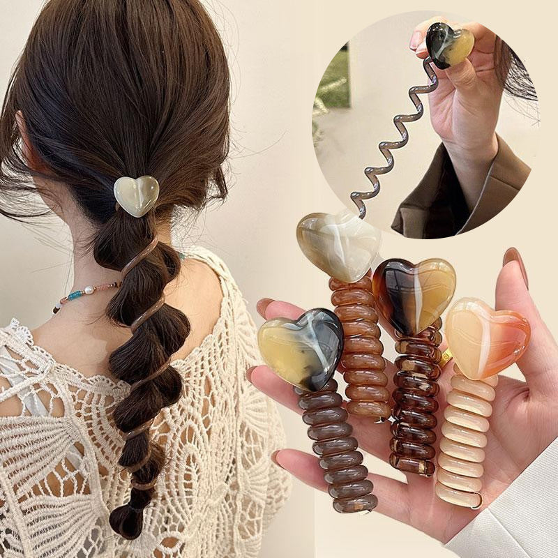 4 PCS - Heart Shaped Straight Telephone Cord Ponytail Holder