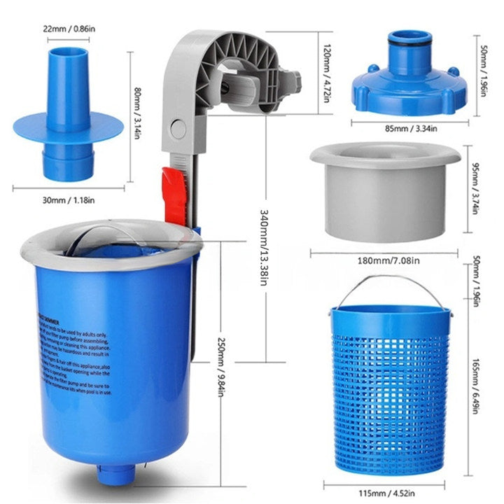 Flytande poolskimmer med monteringsfäste