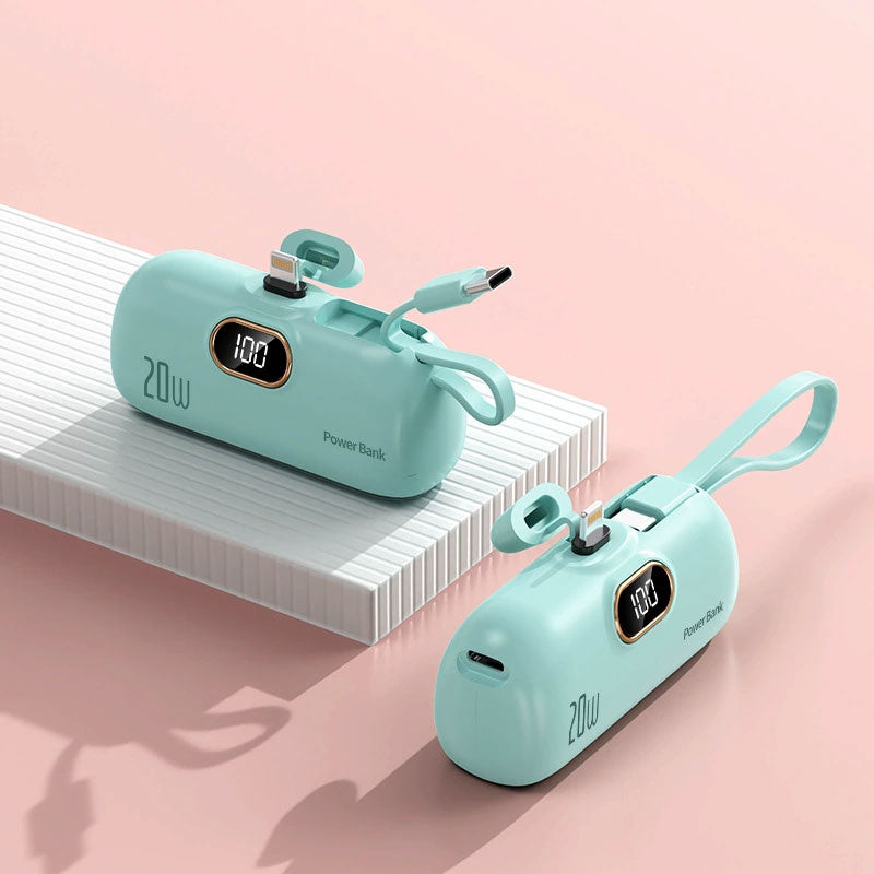 Mini Portable Charger with Built-in Cable