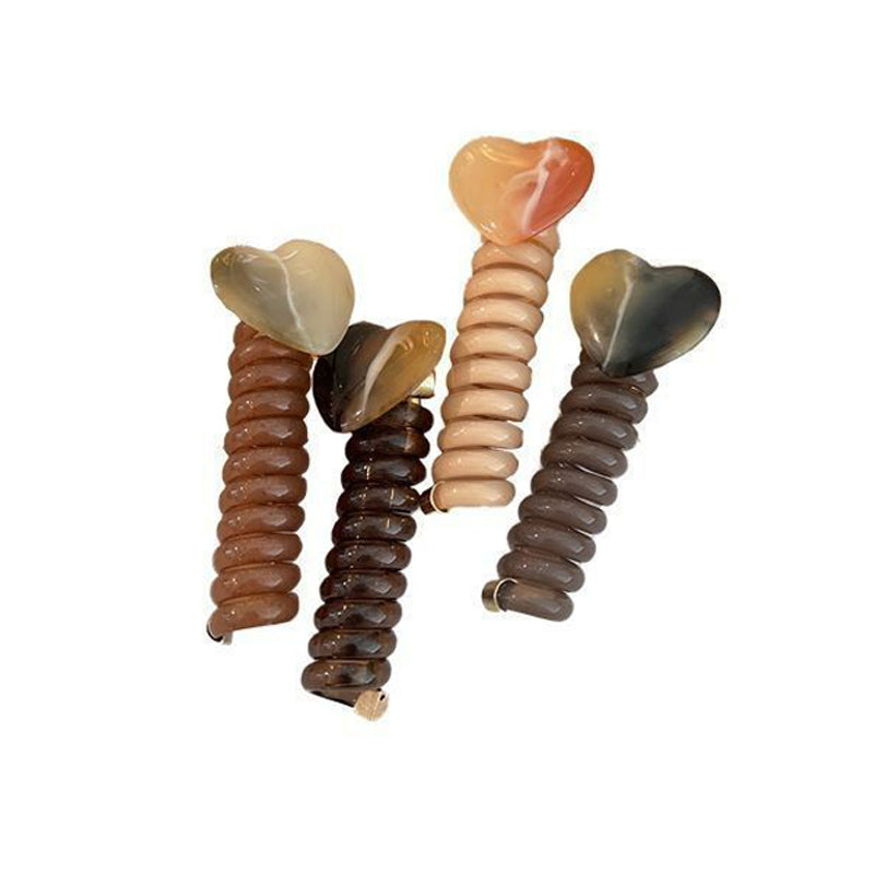 4 PCS - Heart Shaped Straight Telephone Cord Ponytail Holder