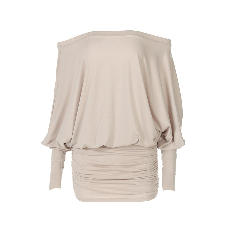 Off-Shoulder Ruched Knit Mini Dress