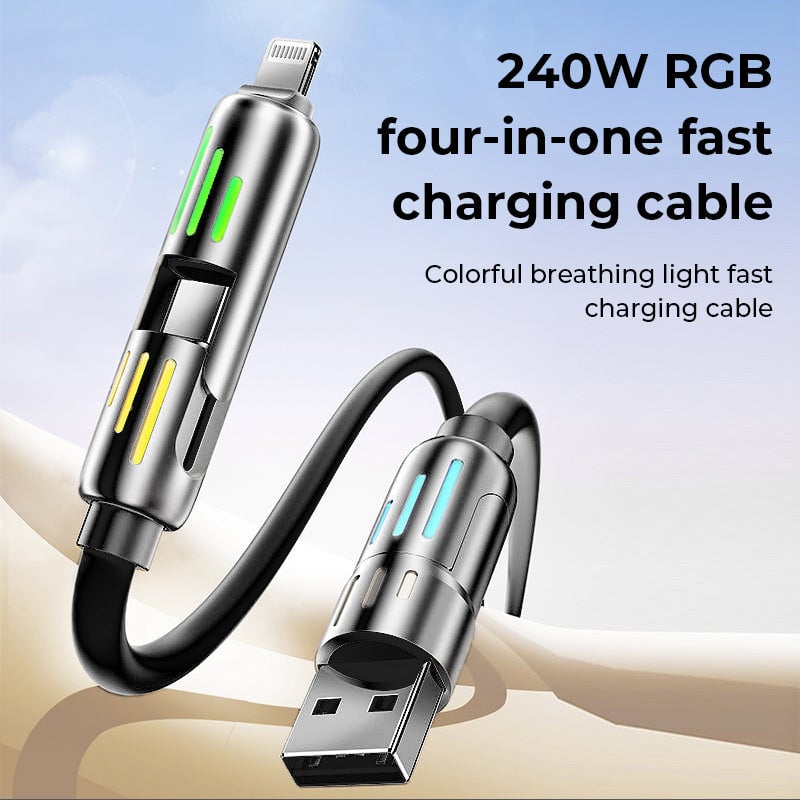7-Color Breathing Light 240W 4-in-1 USB C Cable