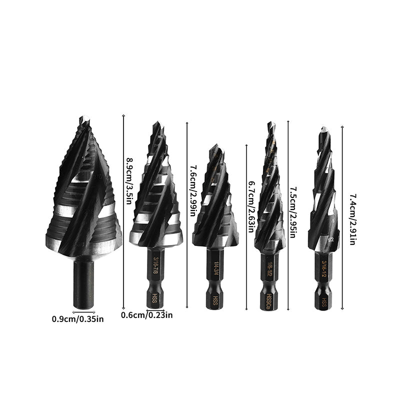 Four Spiral Flute Step Drill Bit Set
