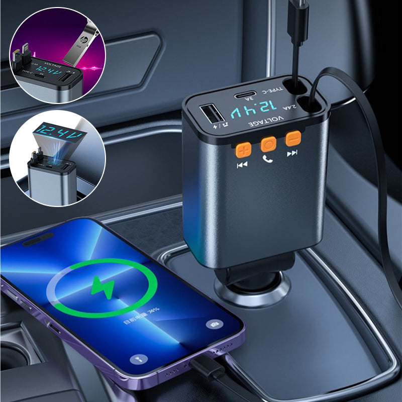 Bluetooth 5.3 Car Adapter with Retractable Charger