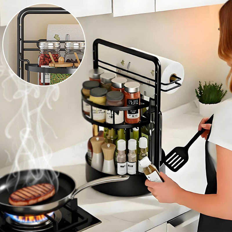 Rotating Spice Rack with Paper Towel Holder