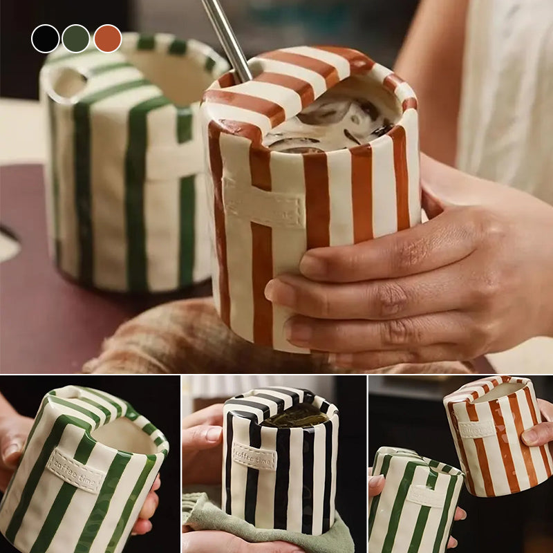 Retro Striped Hand-Painted Ceramic Mug