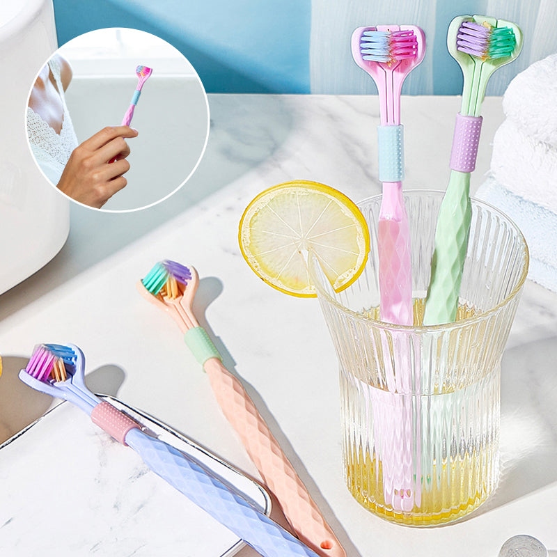360° Triple-Head Soft & Hard Bristle Toothbrush