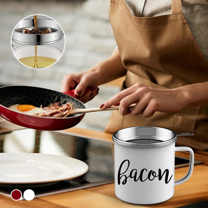 Reuse Bacon Grease Container with Strainer Kitchen Utensils