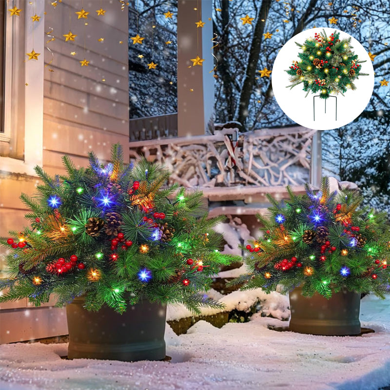 Pre-Lit Artificial Christmas Tree Urn Filler with Lights