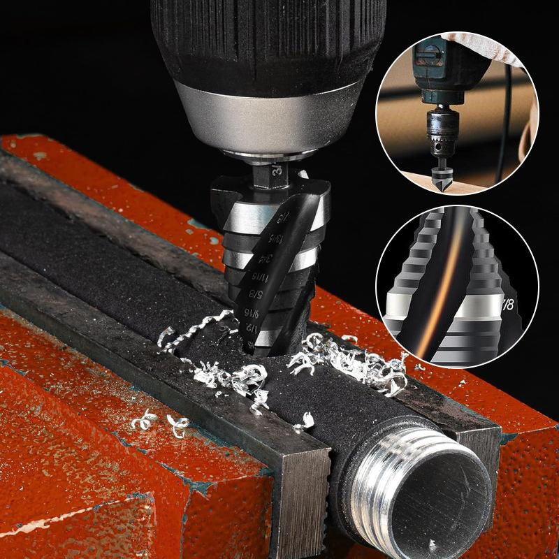 Four Spiral Flute Step Drill Bit Set