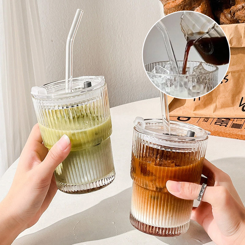 Vertical Stripe Fashion Glass Coffee Cup