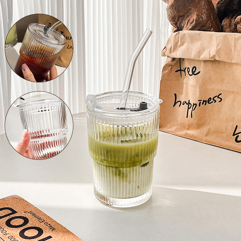 Glass Cup with Straw & Lid