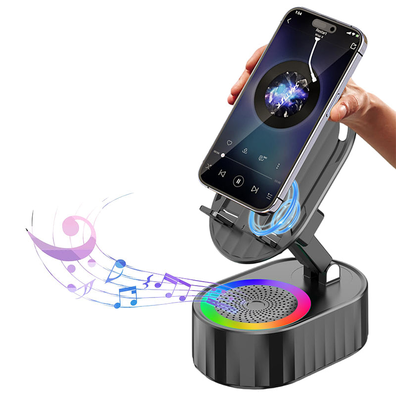 360° Adjustable Phone Stand with Built-in Bluetooth Speaker