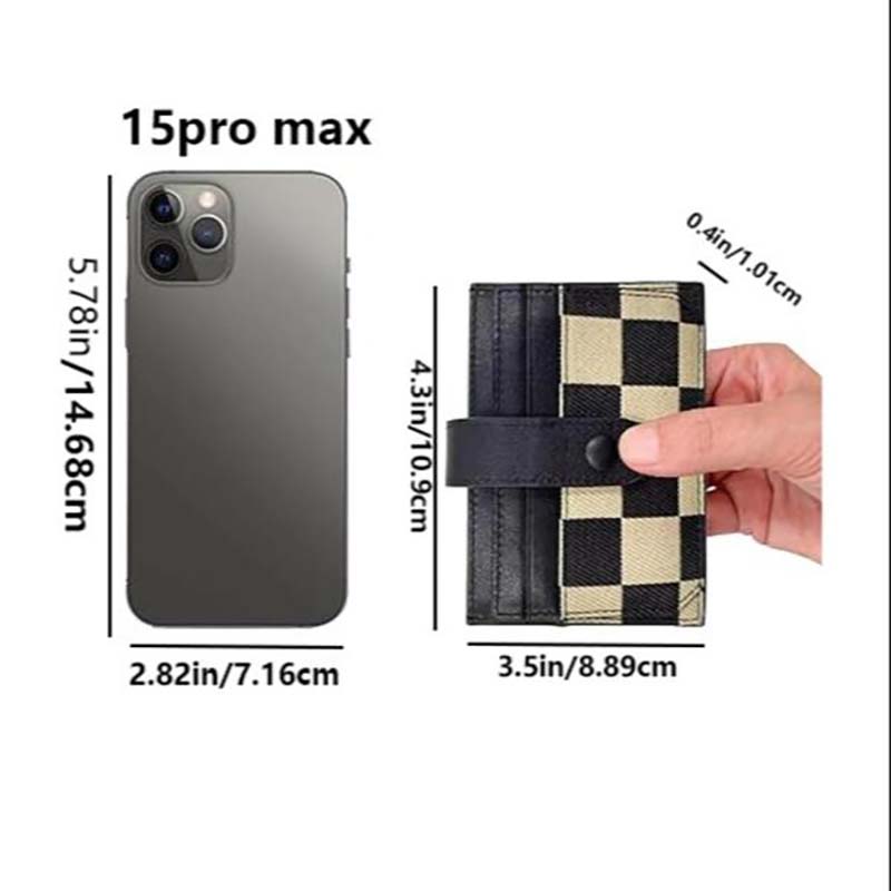 Kompakt plånbok för kvinnor med färgblock och rutmönster