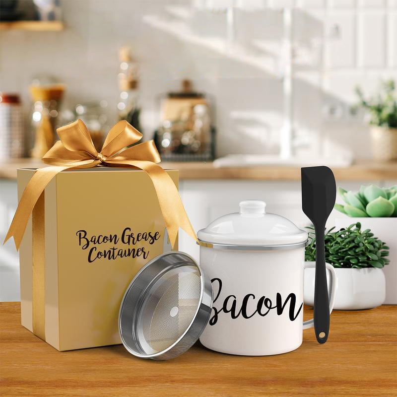 Reuse Bacon Grease Container with Strainer Kitchen Utensils