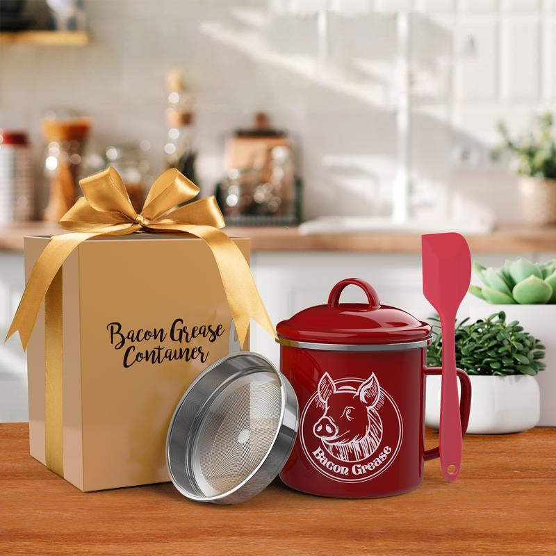 Reuse Bacon Grease Container with Strainer Kitchen Utensils