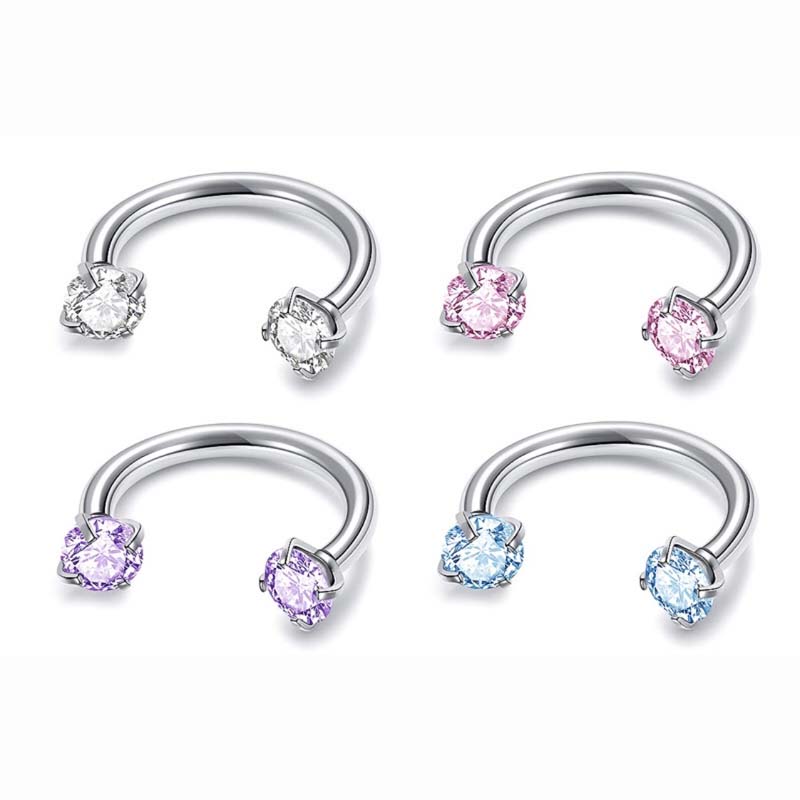 Zirconia Horseshoe Ring with Threaded Gems for Piercings