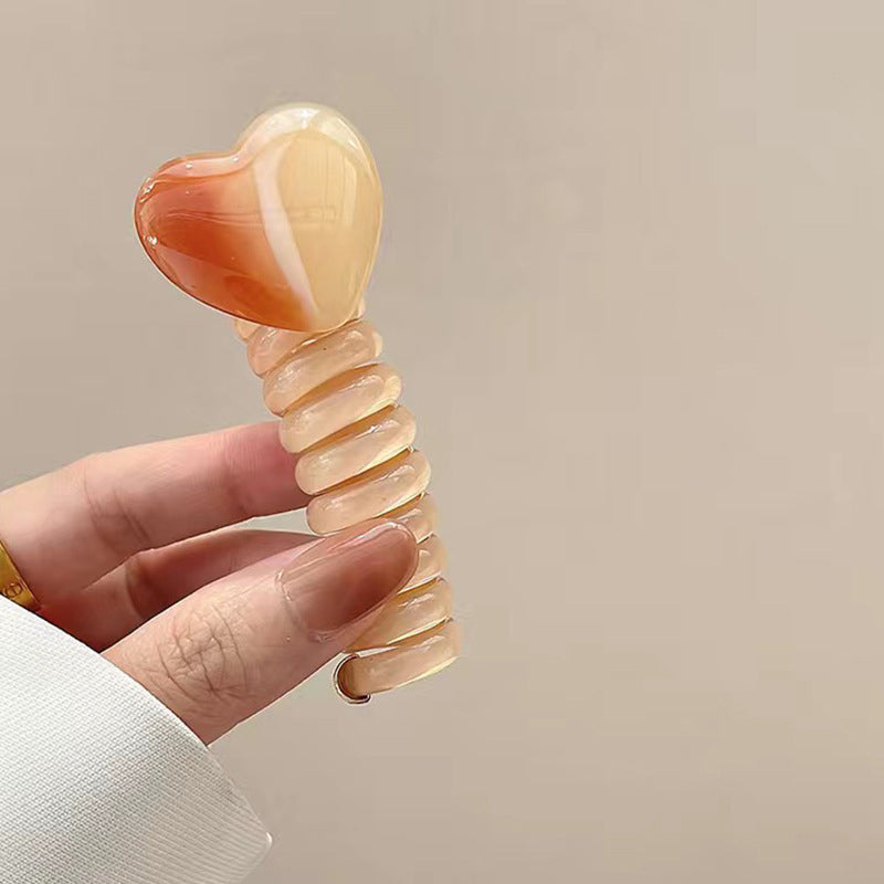 4 PCS - Heart Shaped Straight Telephone Cord Ponytail Holder