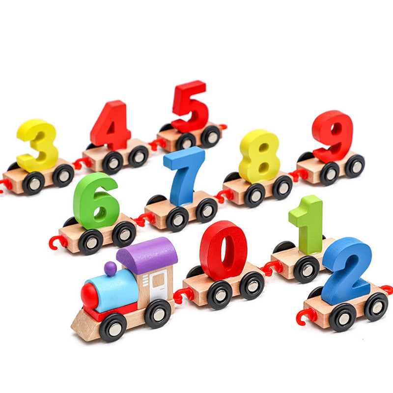 Digitalt magnetiskt tågpussel med leksaksbil i trä