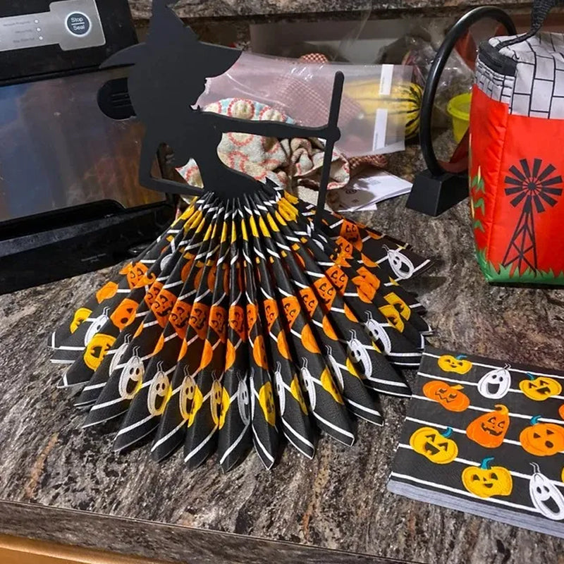 Trätrulle Halloween-häx-servetthållare-dekoration