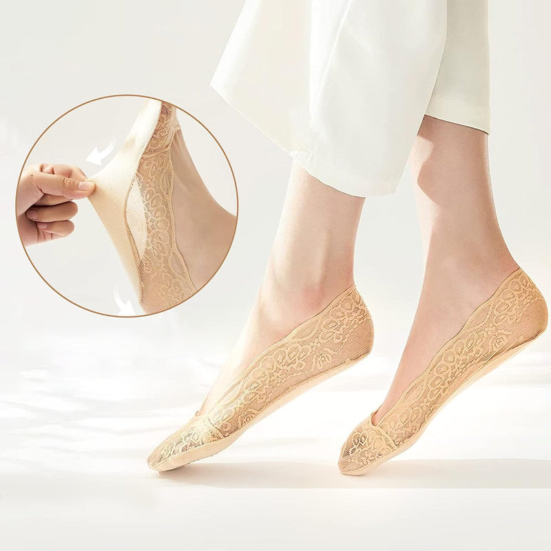 【3 par】 Spets No Show Liner-strumpor för kvinnor