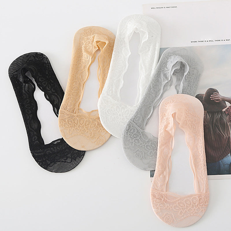 【3 par】 Spets No Show Liner-strumpor för kvinnor