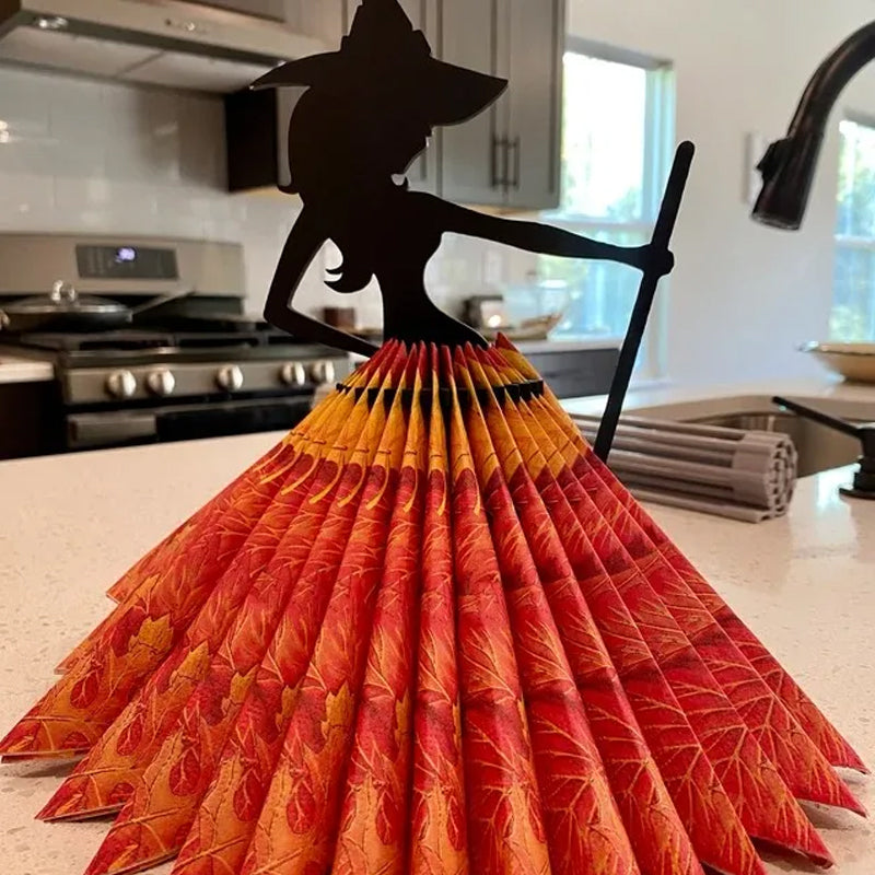 Trätrulle Halloween-häx-servetthållare-dekoration