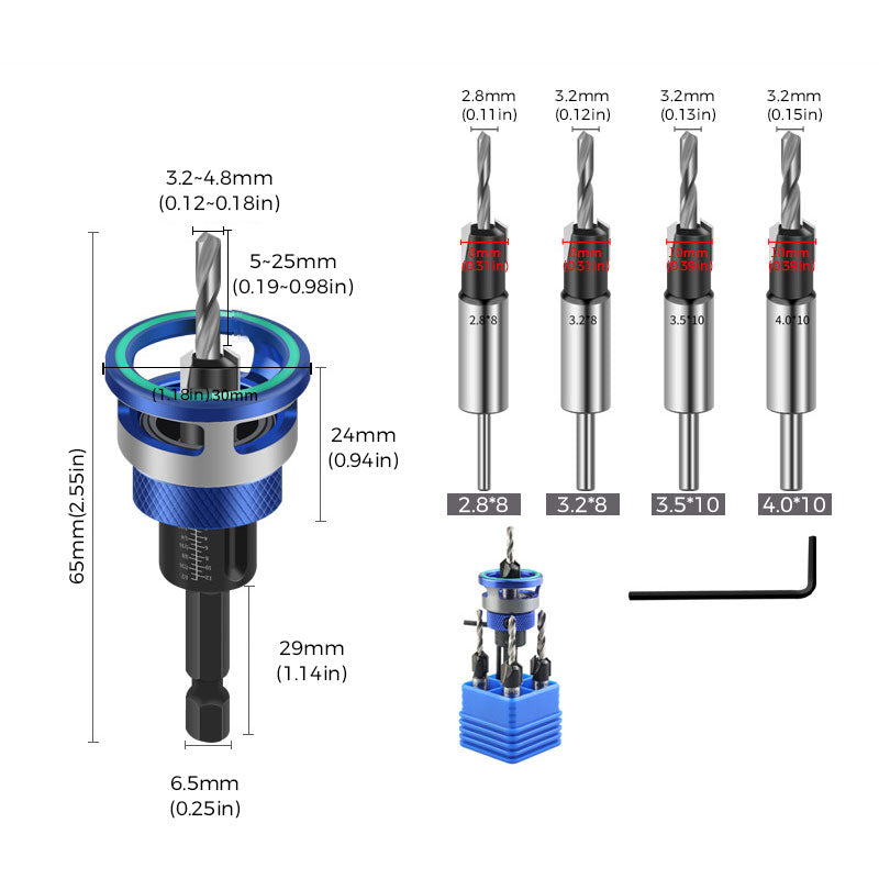 Adjustable Woodworking Countersink Drill Bit Set