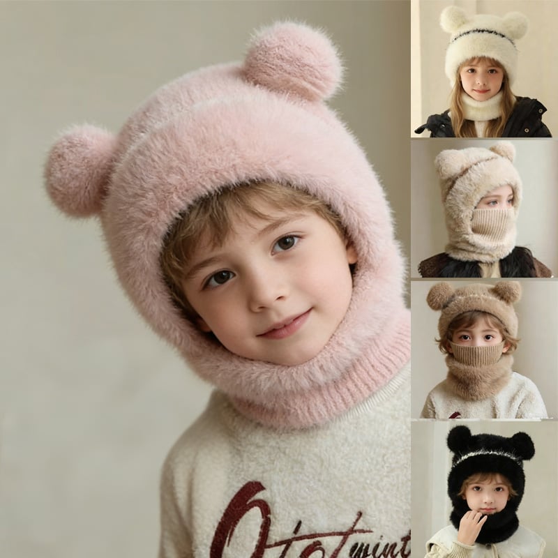 Stylish Bear-Ear Windproof 4-in-1 Kids Winter Hat