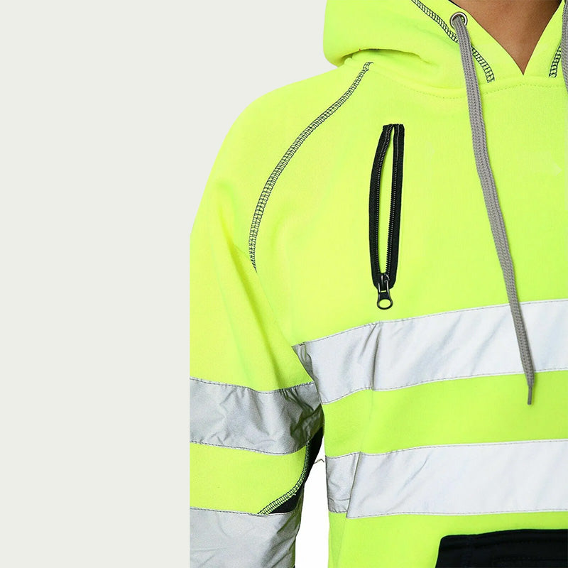 High Visibility Jacket Zips Hoodie Work Zip Hooded Top SweatShirts