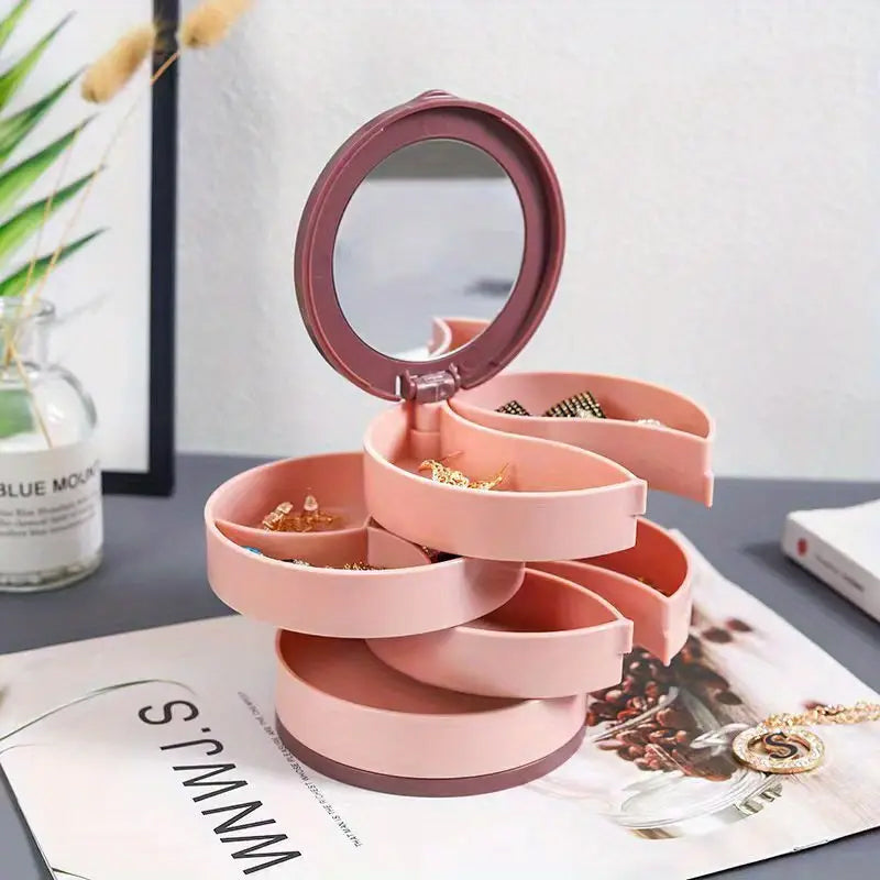 4 Layers Rotatable Jewelry Storage Box (Built-in mirror)