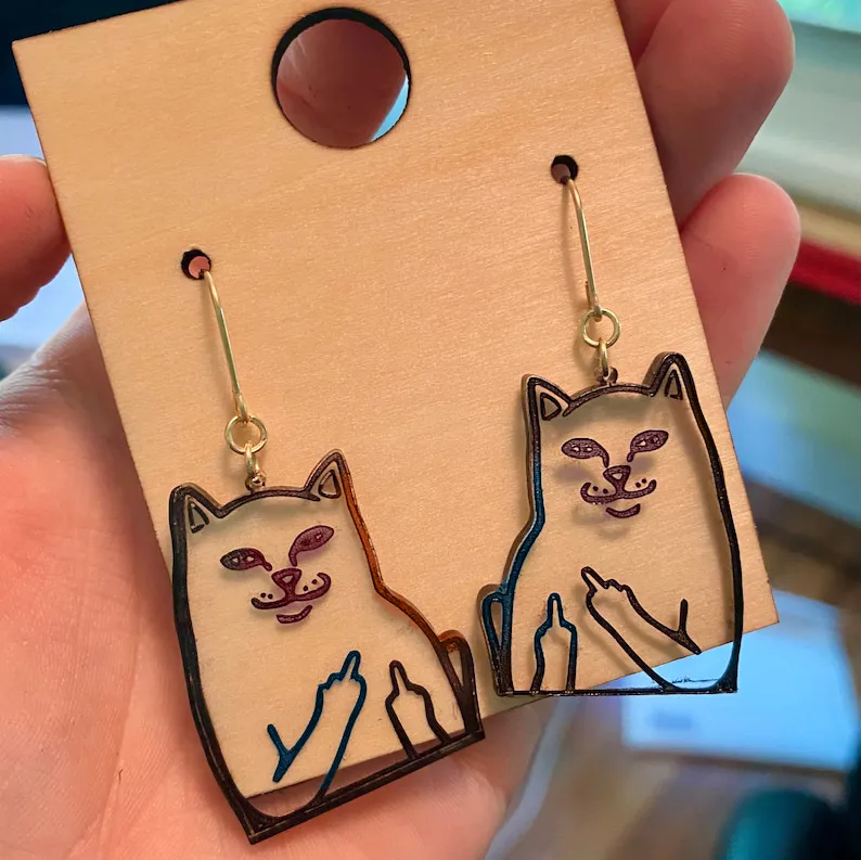 Funny Middle Finger Cat Earrings
