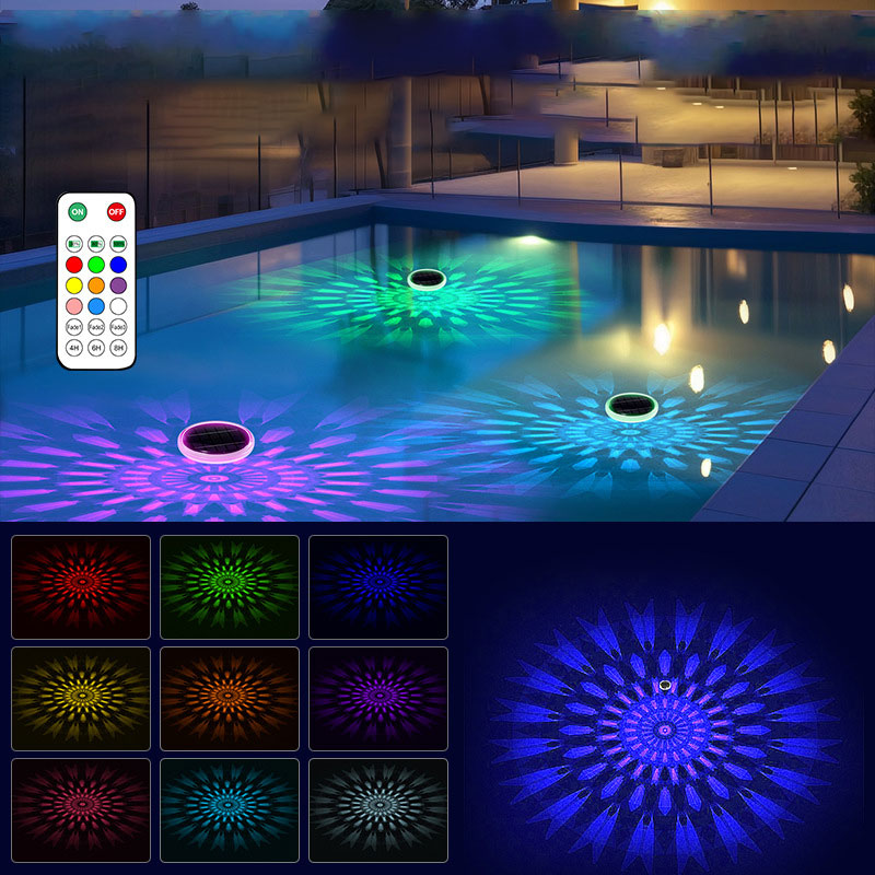 2 PCS - Timer Function Solar-Powered Pool Light with 3 Brightness Levels & 9 Colors