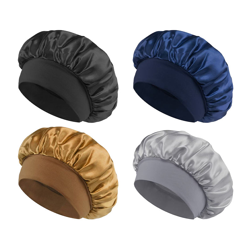 Breathable Silk Satin Sleep Bonnet with Elastic Wide Band
