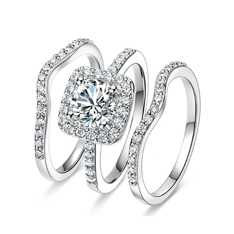Square Zircon Three-Piece Ring Set