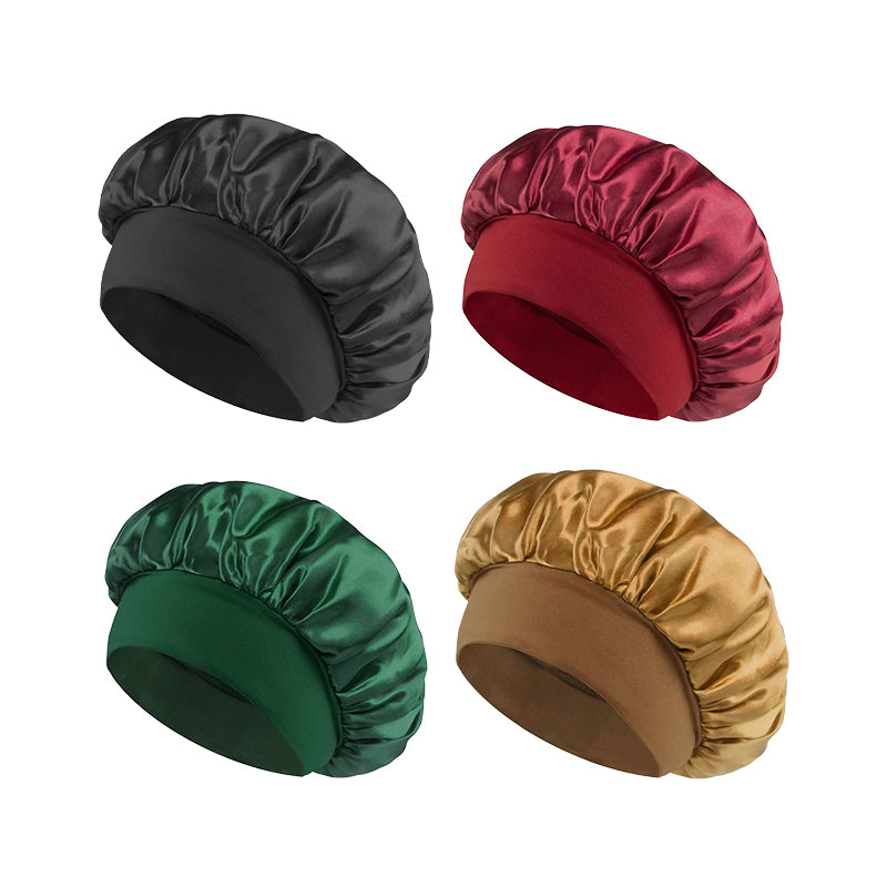 Breathable Silk Satin Sleep Bonnet with Elastic Wide Band
