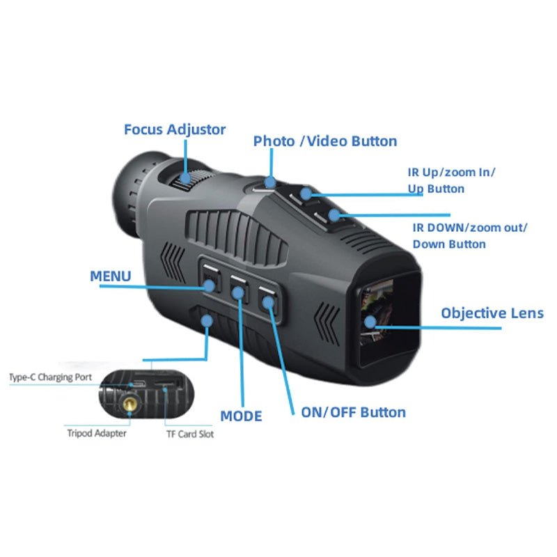 8X Infrared Night Vision Monocular With Digital Crosshairs & Video Recording For Hiking