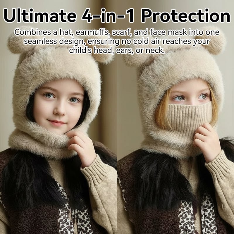 Stylish Bear-Ear Windproof 4-in-1 Kids Winter Hat