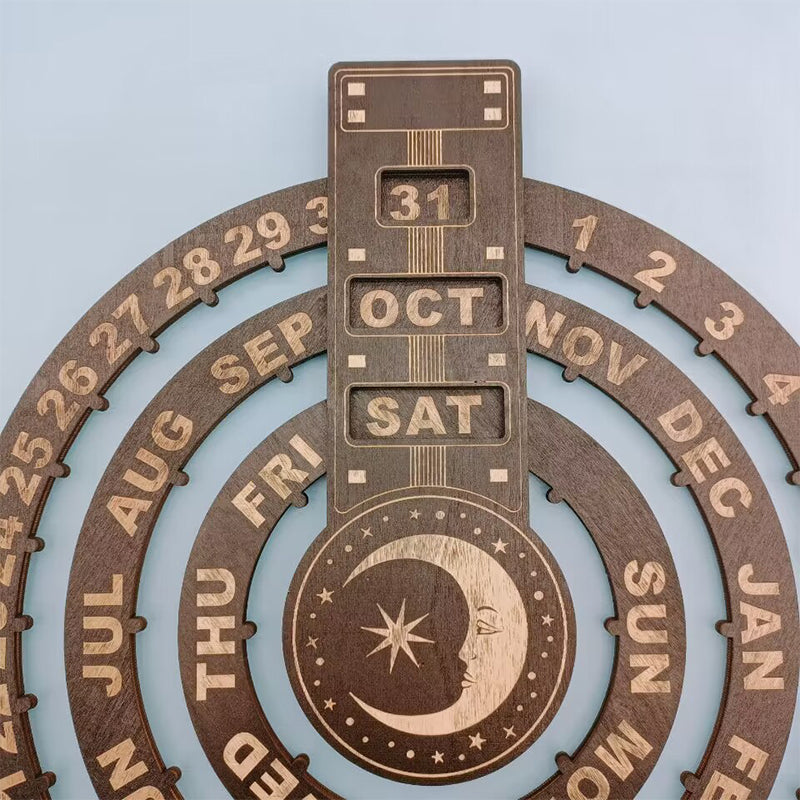 Trä roterande cirkulär evighetskalender