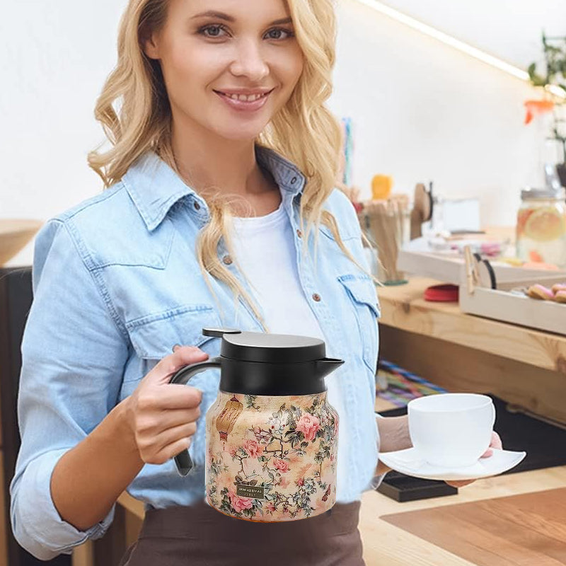 Vintage Floral Pattern Tea Thermos – Built-In Infuser